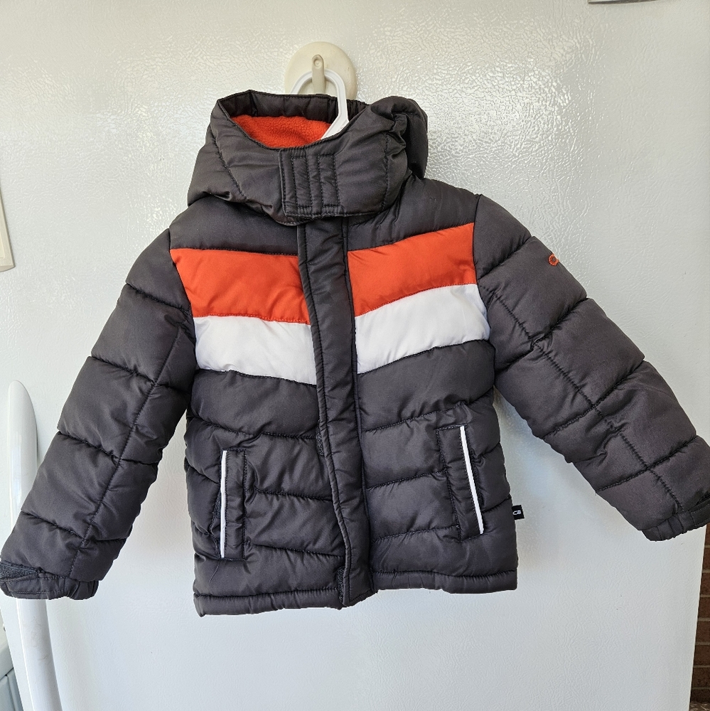 CB Sports Kids puffer jacket. Dark gray, orange, white . Size 2T